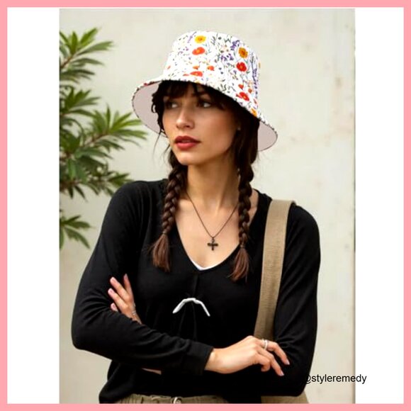 Polyester Bucket Hat Unisex Floral Print Sun Protection Foldable main image 5